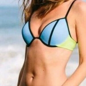 Victoria's Secret Bikini Top 32C Color Block Y2K Periwinkle/Chartreuse